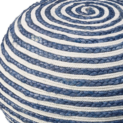 20" Blue Cotton Blend Round Striped Pouf Ottoman HomeRoots
