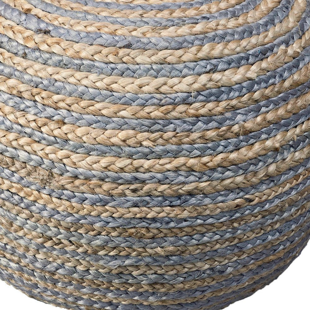 20" Blue Cotton Blend Round Striped Pouf Ottoman HomeRoots