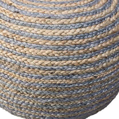 20" Blue Cotton Blend Round Striped Pouf Ottoman HomeRoots