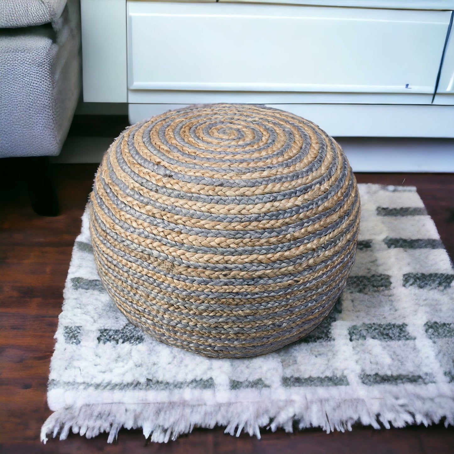 20" Blue Jute Ottoman