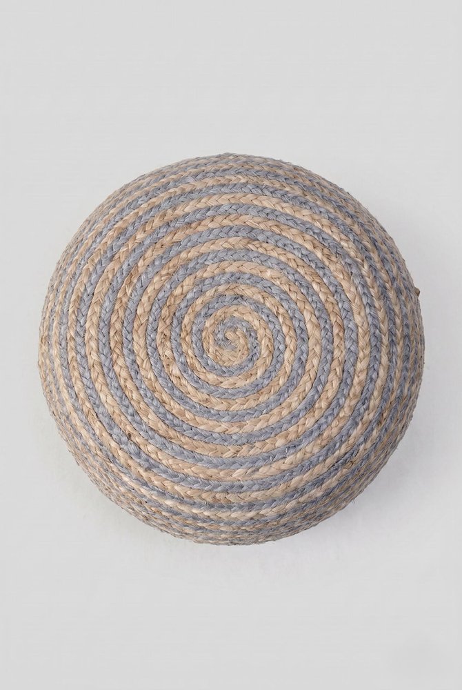20" Blue Cotton Blend Round Striped Pouf Ottoman HomeRoots