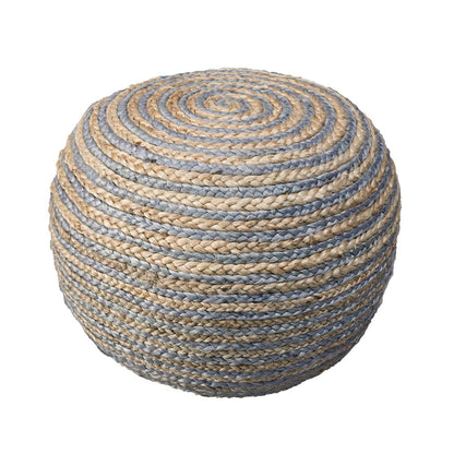 20" Blue Cotton Blend Round Striped Pouf Ottoman HomeRoots