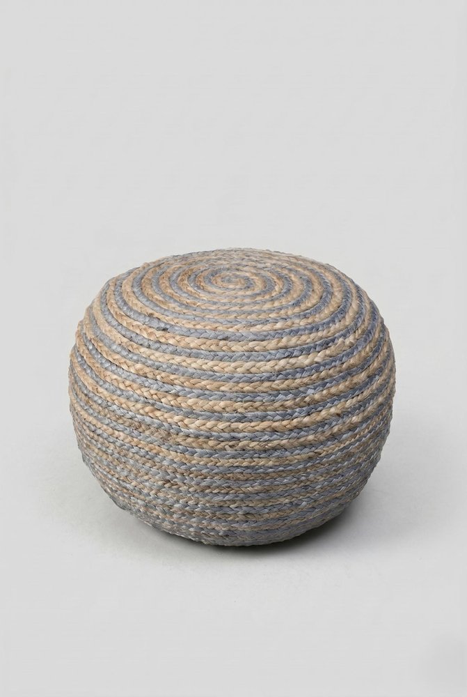 20" Blue Cotton Blend Round Striped Pouf Ottoman HomeRoots