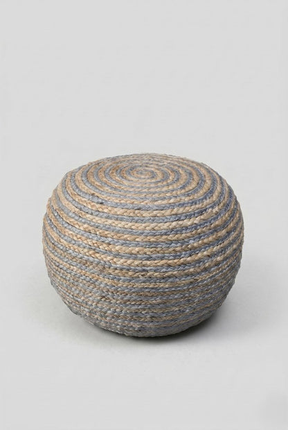 20" Blue Cotton Blend Round Striped Pouf Ottoman HomeRoots