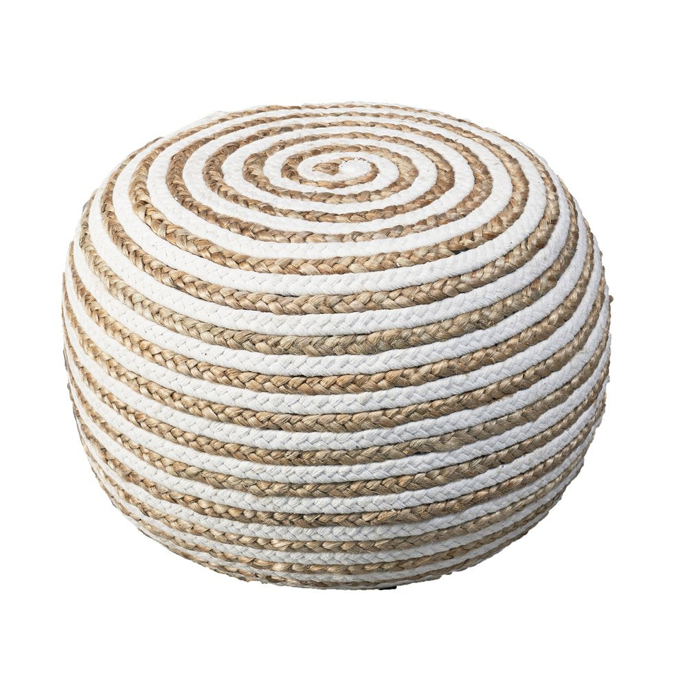 20" Blue Cotton Blend Round Striped Pouf Ottoman HomeRoots