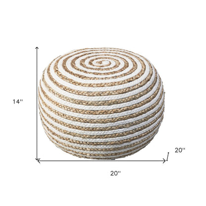 20" Blue Cotton Blend Round Striped Pouf Ottoman HomeRoots