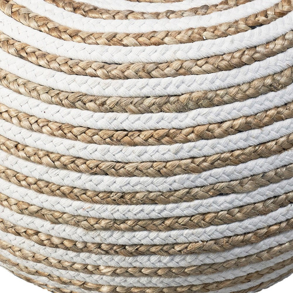 20" Gray Cotton Blend Round Striped Pouf Ottoman HomeRoots