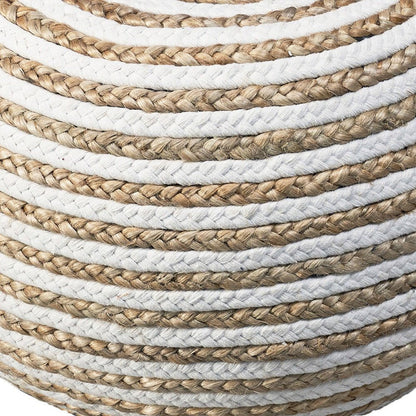 20" Gray Cotton Blend Round Striped Pouf Ottoman HomeRoots