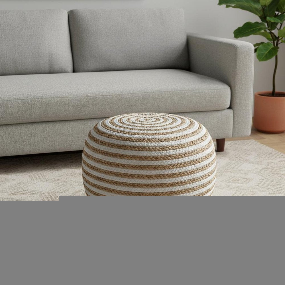 20" Gray Cotton Blend Round Striped Pouf Ottoman HomeRoots