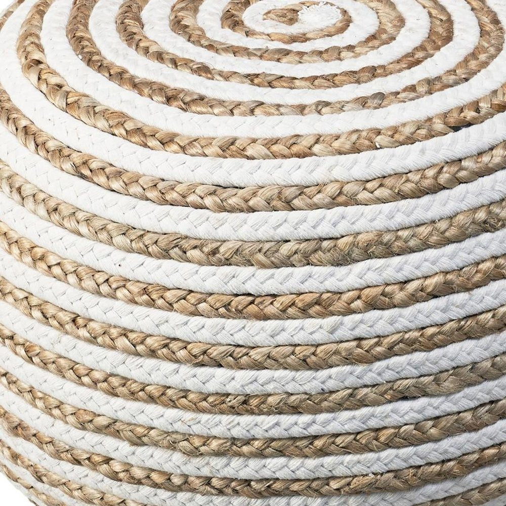 20" Blue Cotton Blend Round Striped Pouf Ottoman
