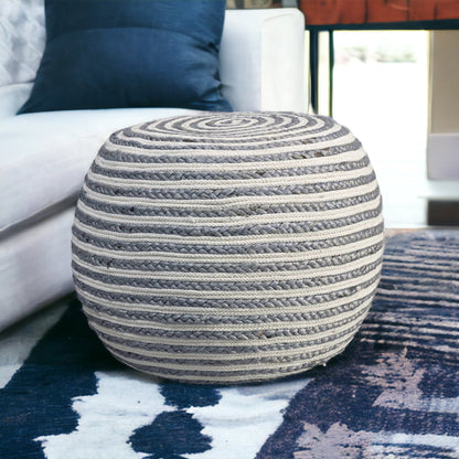 20" Blue Jute Ottoman