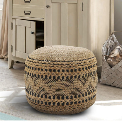 18" Tan Geometric Pouf Ottoman HomeRoots