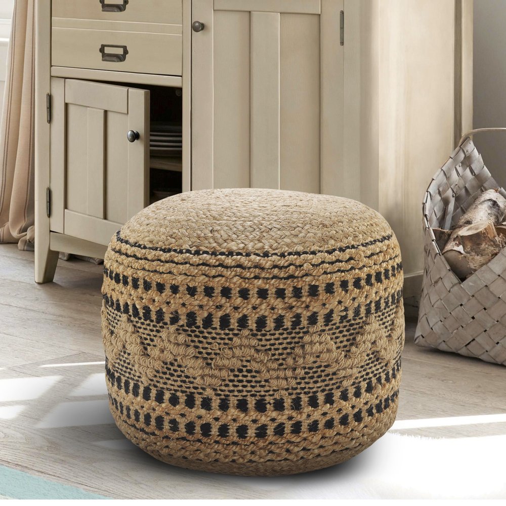 18" Tan Geometric Pouf Ottoman HomeRoots