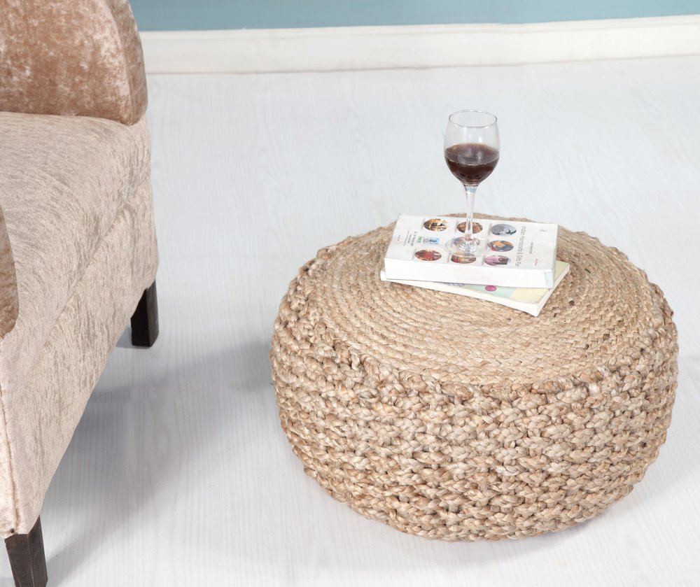 20" Tan Round Geometric Pouf Ottoman HomeRoots