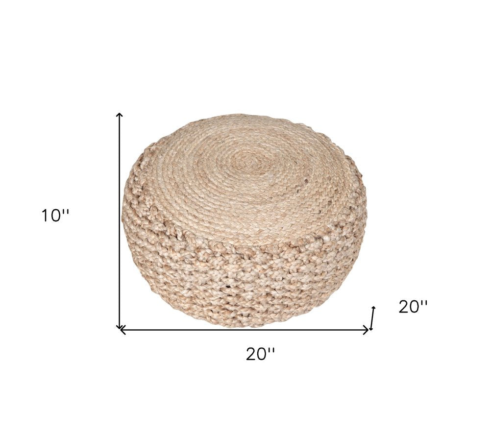 20" Tan Round Geometric Pouf Ottoman HomeRoots