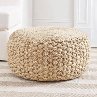 20" Tan Round Geometric Pouf Ottoman HomeRoots