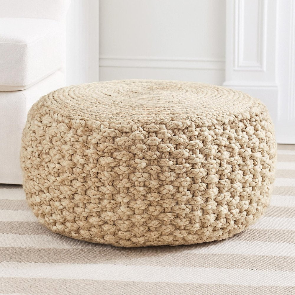 20" Tan Round Geometric Pouf Ottoman HomeRoots