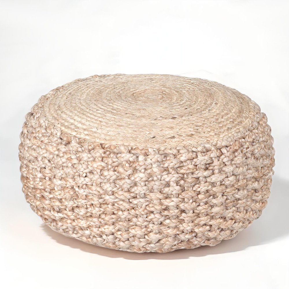 20" Tan Round Geometric Pouf Ottoman HomeRoots