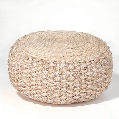 20" Tan Round Geometric Pouf Ottoman HomeRoots
