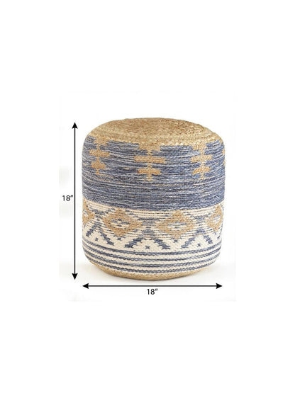 18" Blue Cylinder Geometric Pouf Ottoman HomeRoots
