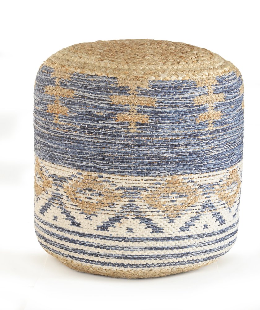 18" Blue Cylinder Geometric Pouf Ottoman HomeRoots
