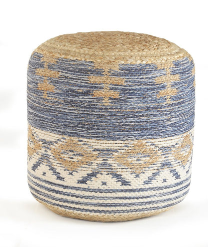18" Blue Cylinder Geometric Pouf Ottoman HomeRoots