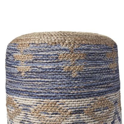 18" Blue Cylinder Geometric Pouf Ottoman HomeRoots