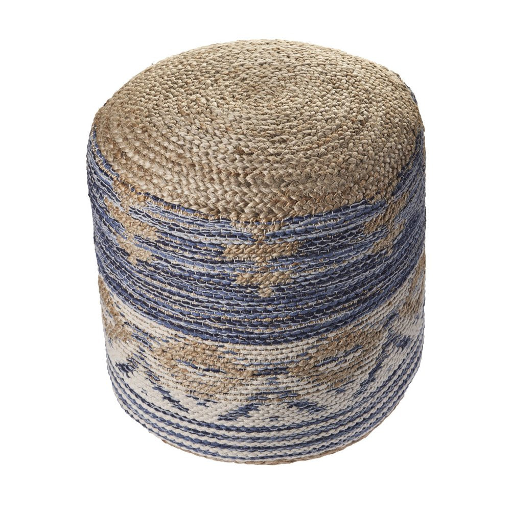 18" Blue Cylinder Geometric Pouf Ottoman HomeRoots