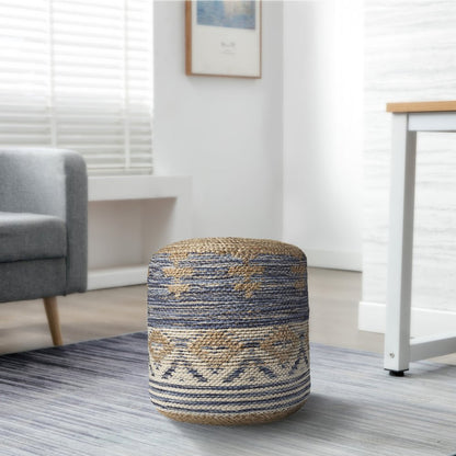18" Blue Cylinder Geometric Pouf Ottoman HomeRoots
