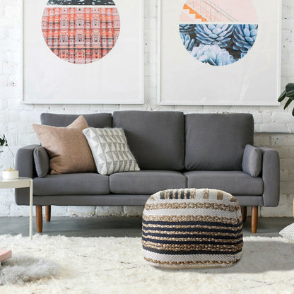 18" Tan Geometric Pouf Ottoman HomeRoots