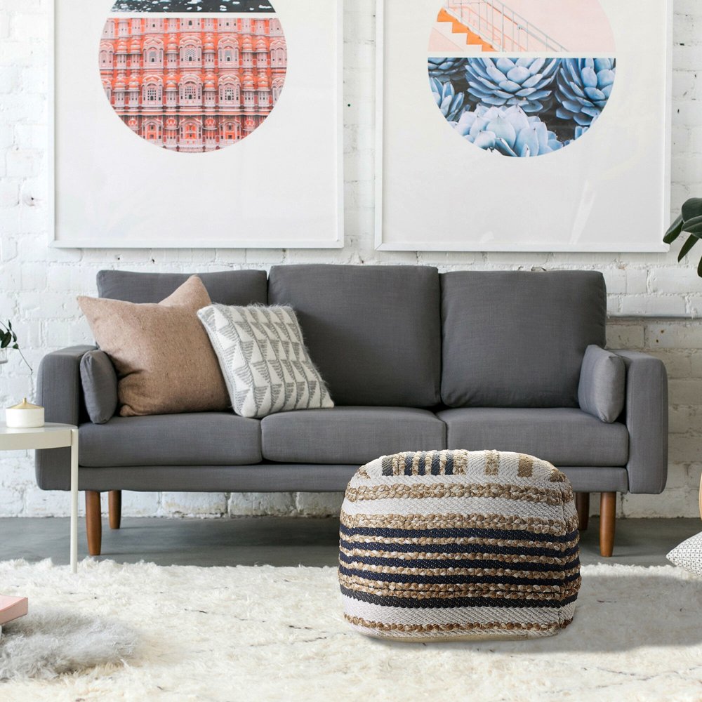 18" Tan Geometric Pouf Ottoman HomeRoots