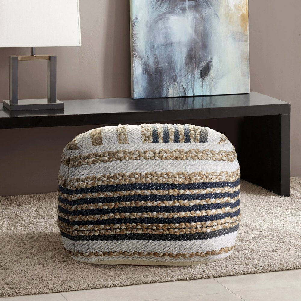 18" Tan Geometric Pouf Ottoman HomeRoots