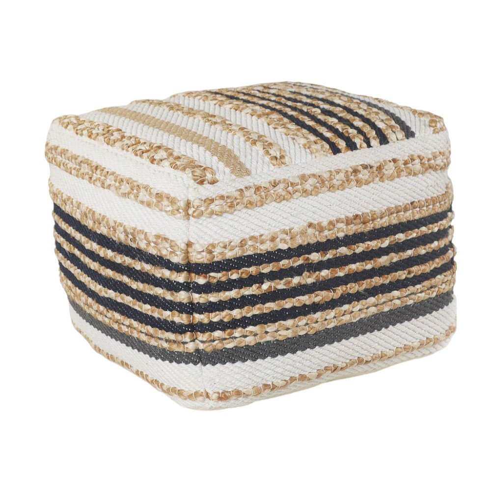18" Tan Geometric Pouf Ottoman HomeRoots