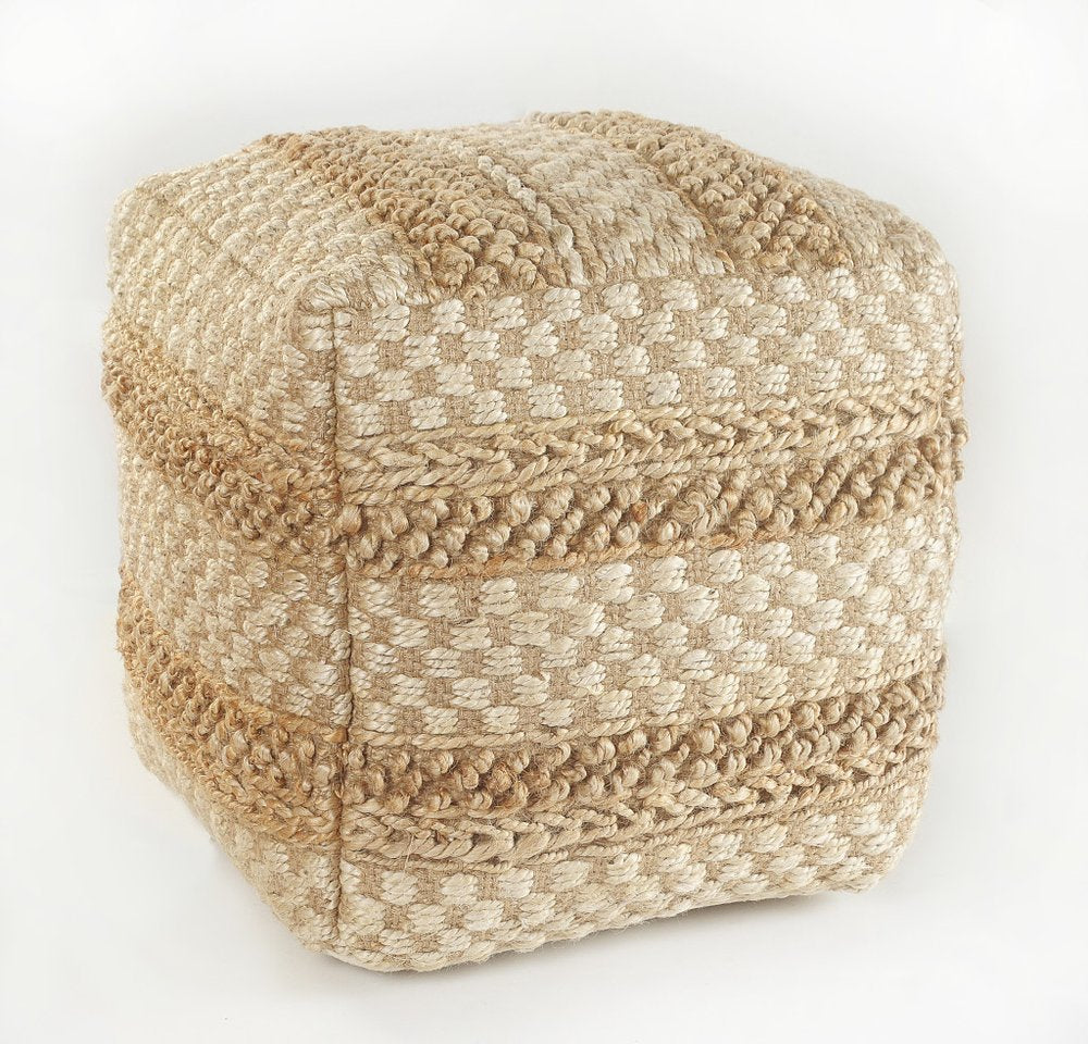 18" Tan Striped Pouf Ottoman HomeRoots