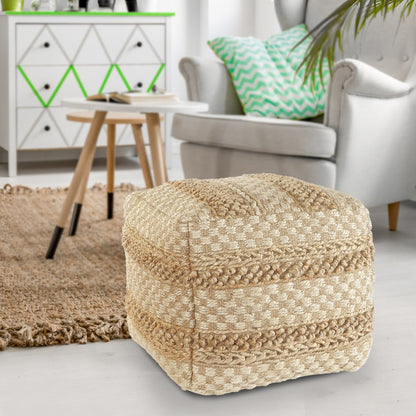 18" Tan Striped Pouf Ottoman HomeRoots
