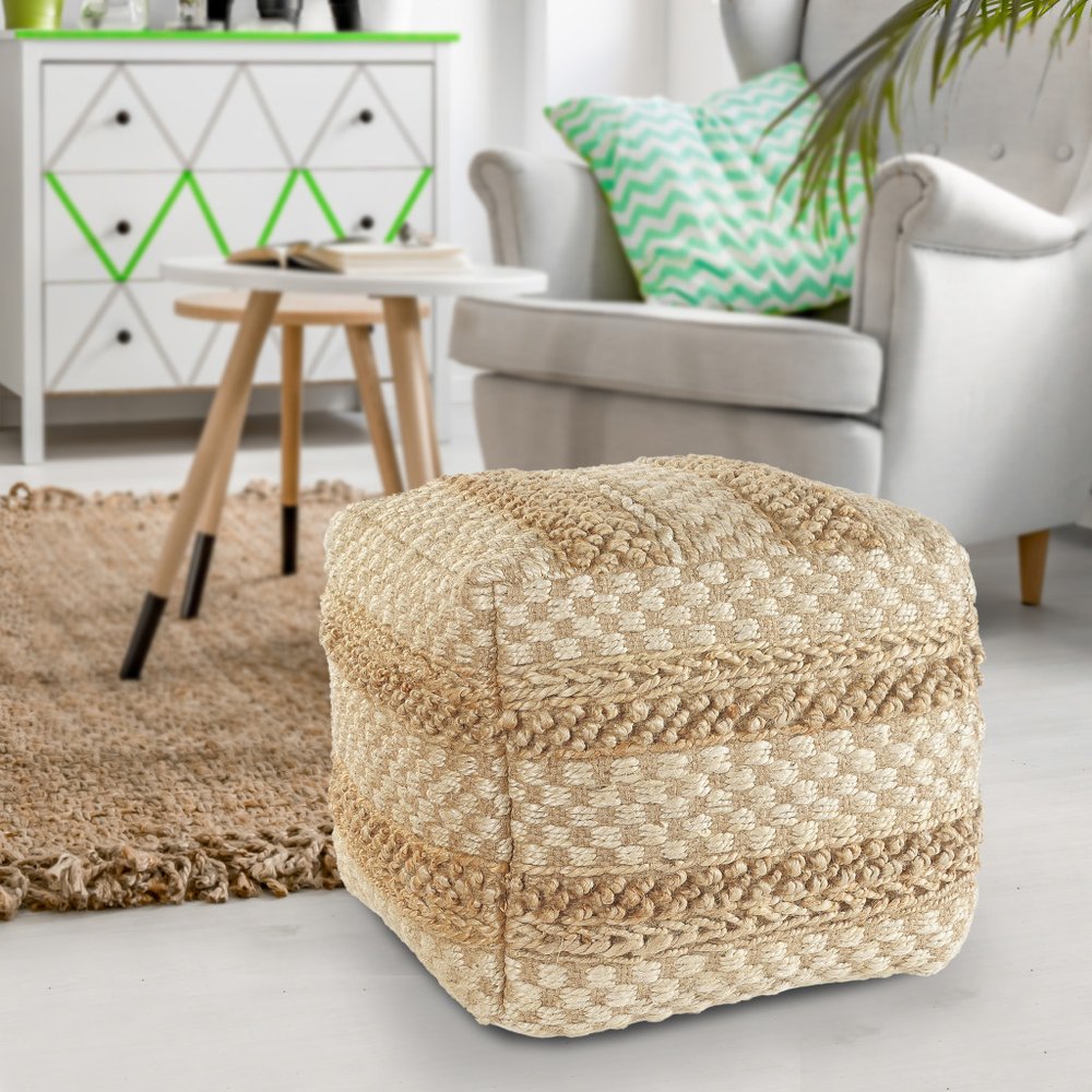 18" Tan Striped Pouf Ottoman HomeRoots
