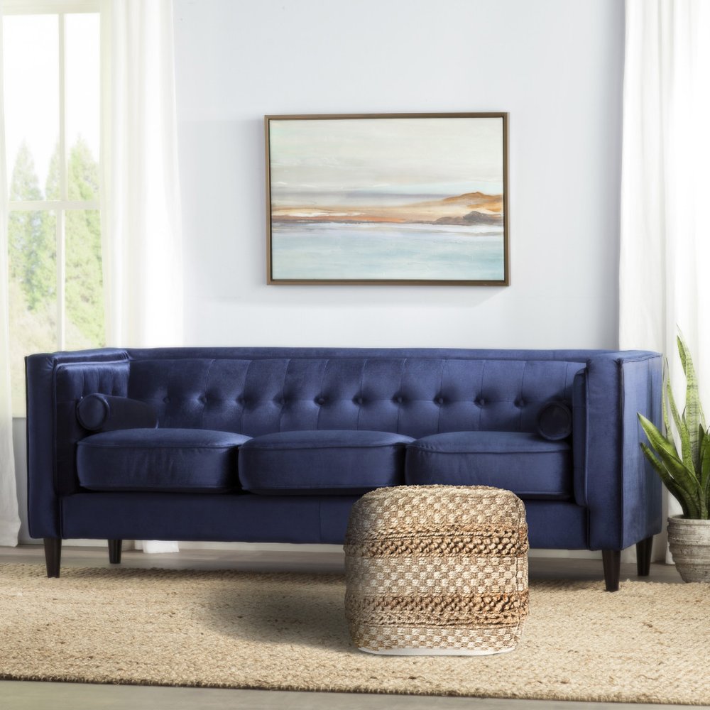 18" Tan Striped Pouf Ottoman HomeRoots