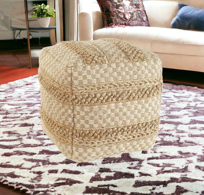 18" Tan Striped Pouf Ottoman HomeRoots