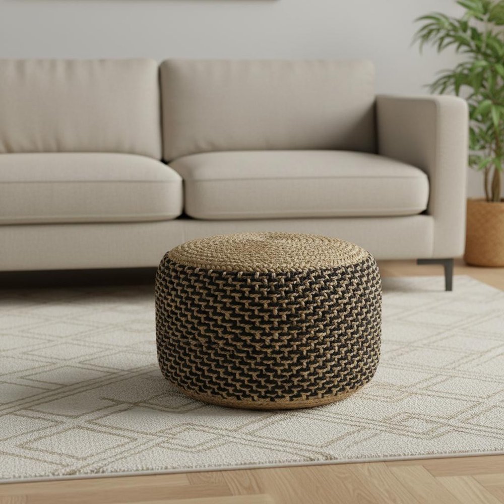 18" Tan Jute Ottoman HomeRoots