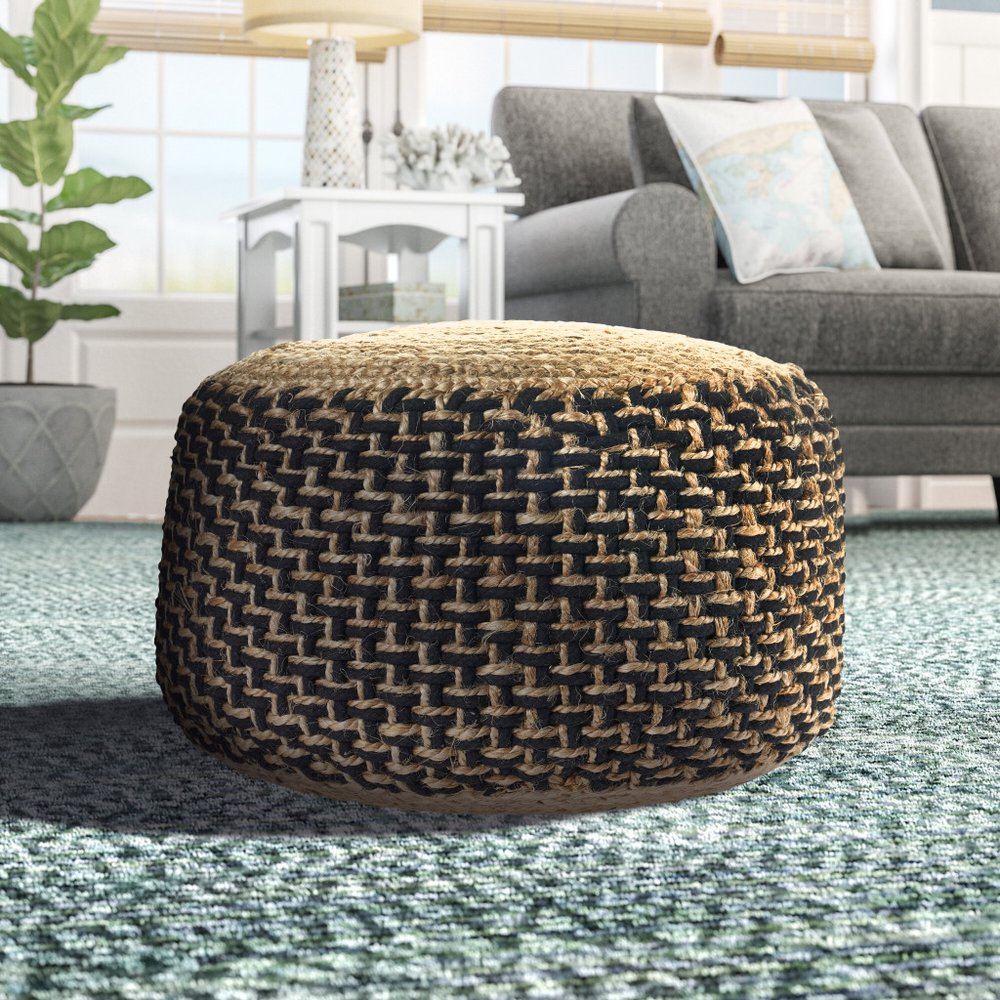 18" Tan Jute Ottoman HomeRoots
