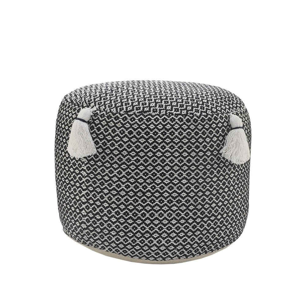 18" Black Cotton Cylinder Geometric Pouf Ottoman HomeRoots