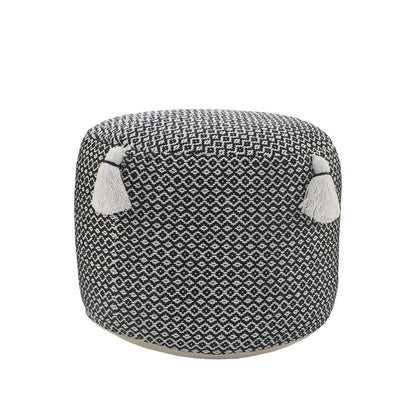 18" Black Cotton Cylinder Geometric Pouf Ottoman HomeRoots