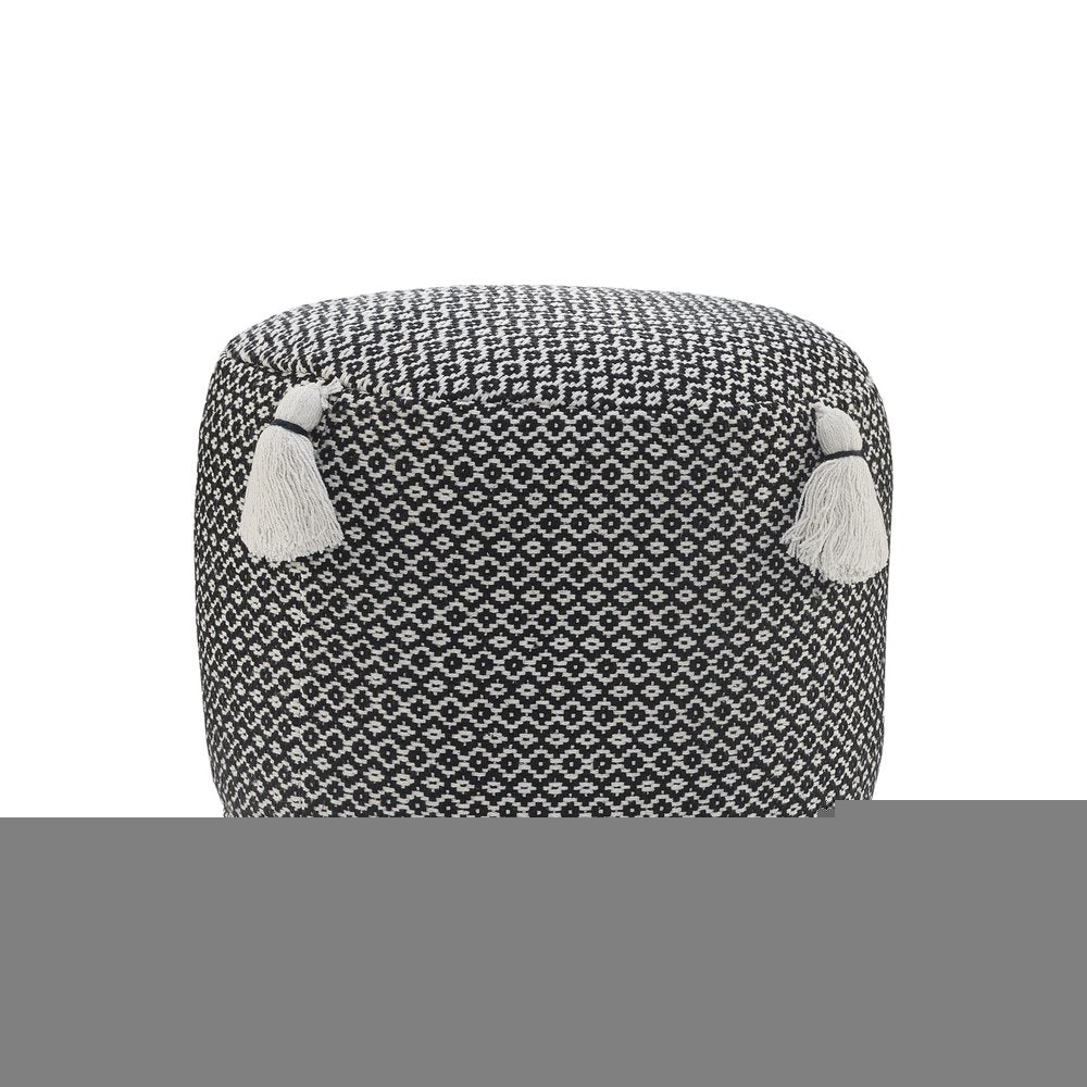 18" Black Cotton Cylinder Geometric Pouf Ottoman HomeRoots