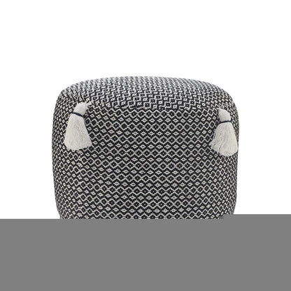 18" Black Cotton Cylinder Geometric Pouf Ottoman HomeRoots
