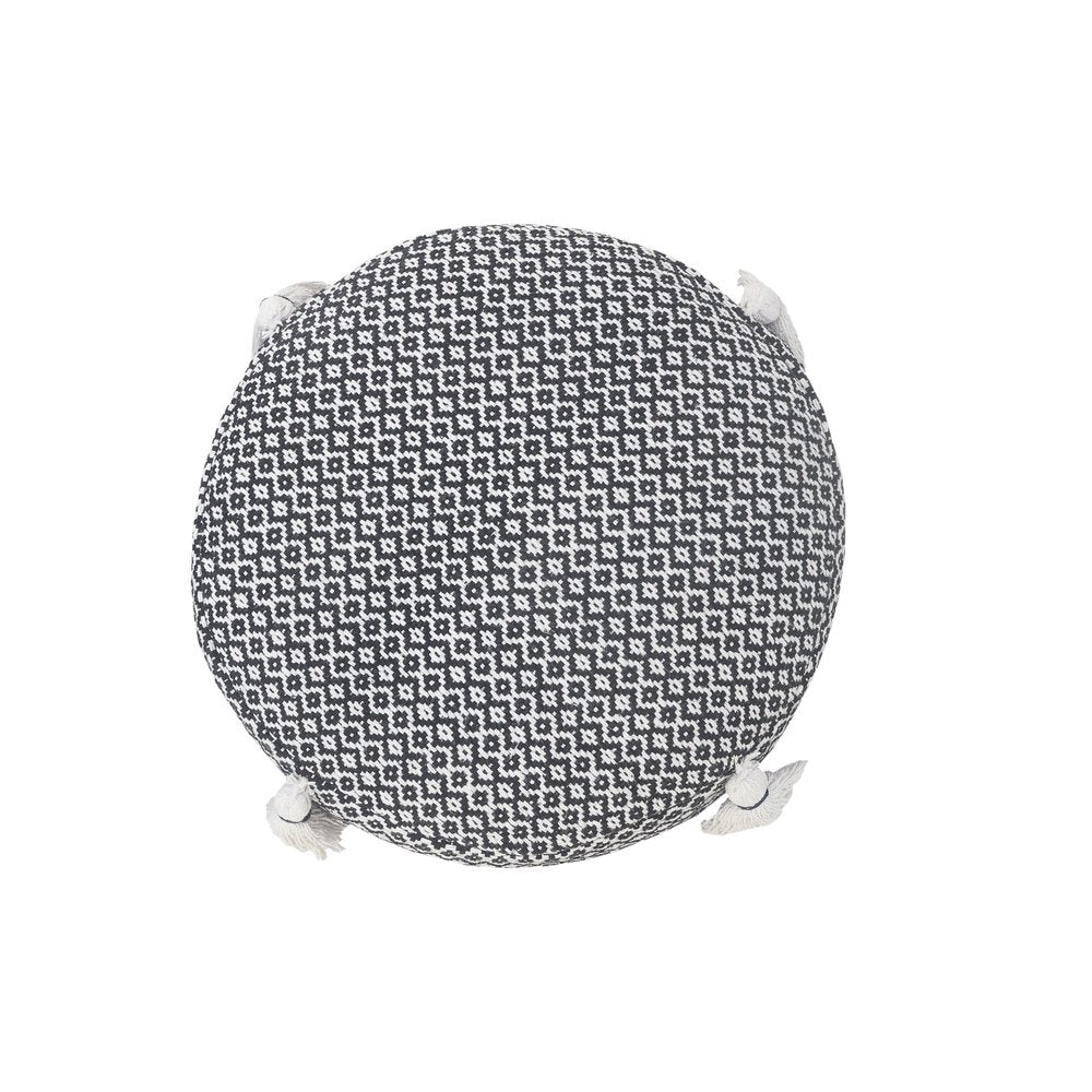 18" Black Cotton Cylinder Geometric Pouf Ottoman HomeRoots