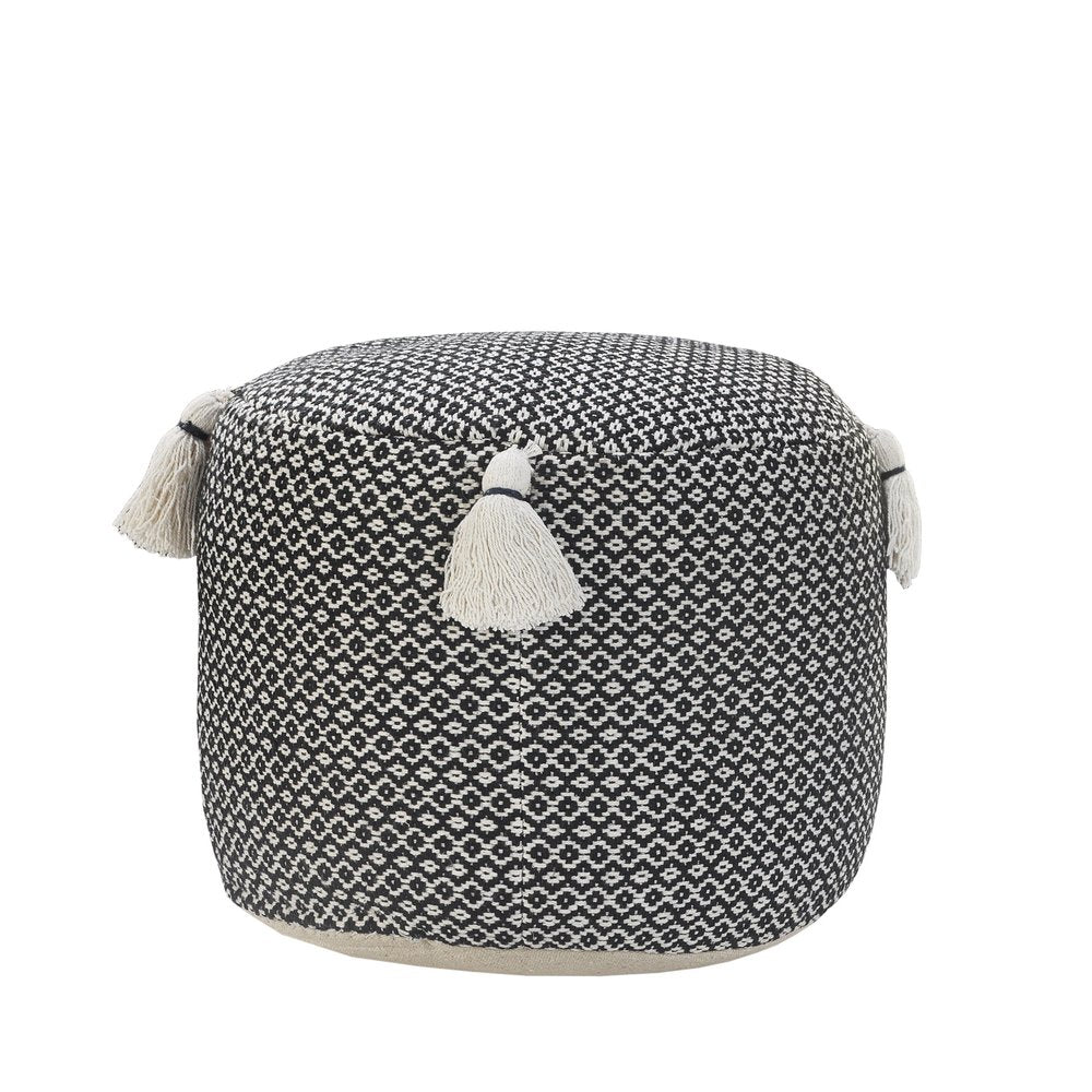 18" Black Cotton Cylinder Geometric Pouf Ottoman HomeRoots
