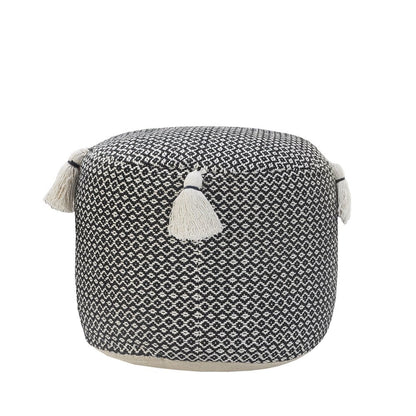 18" Black Cotton Cylinder Geometric Pouf Ottoman HomeRoots
