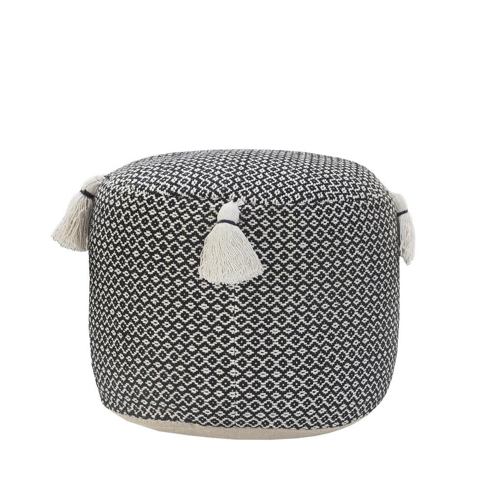 18" Black Cotton Cylinder Geometric Pouf Ottoman HomeRoots