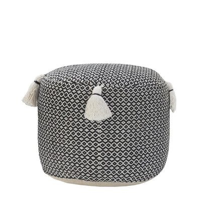 18" Black Cotton Cylinder Geometric Pouf Ottoman HomeRoots