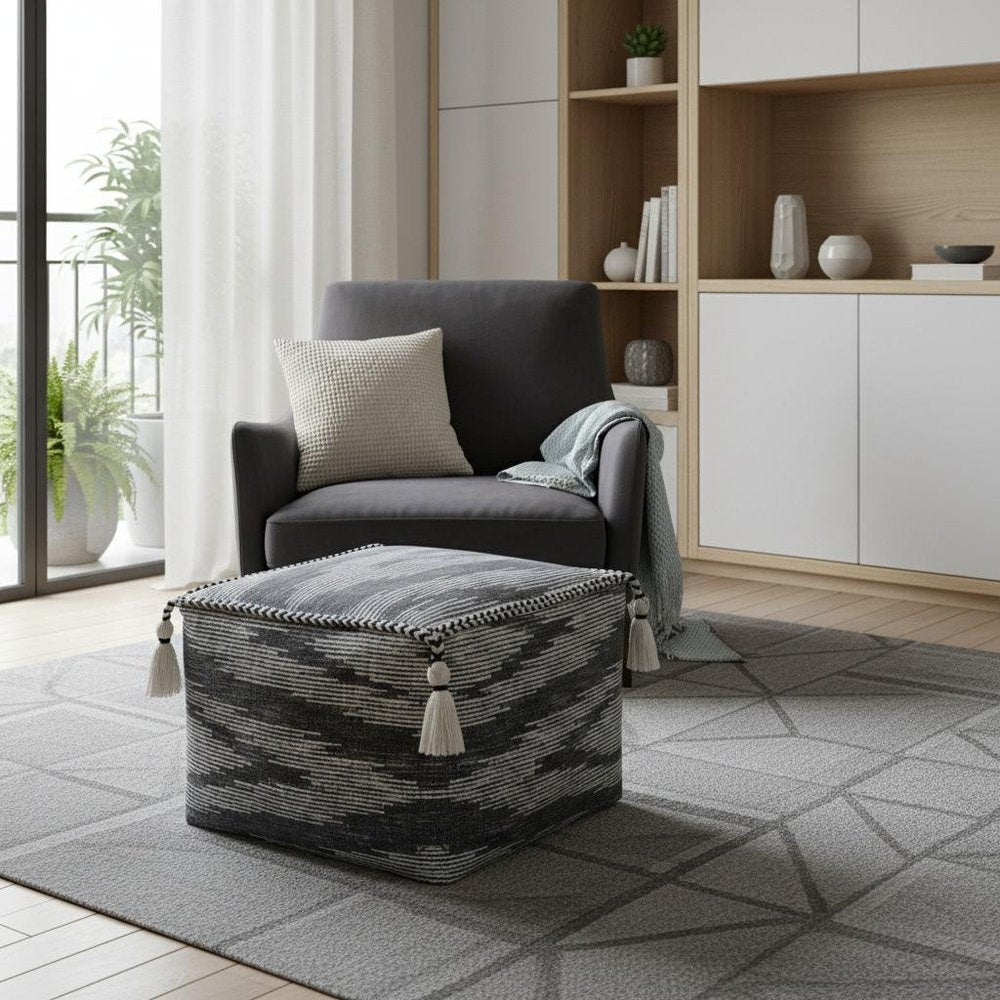 18" Gray Cotton Striped Pouf Ottoman HomeRoots